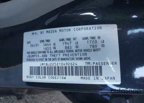 2001 Mazda Protege Es/Lx z USA, uszkodzony, nr VIN JM1BJ225210492624